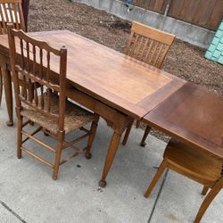 Wooden Table And 3 Wooden Chairs 