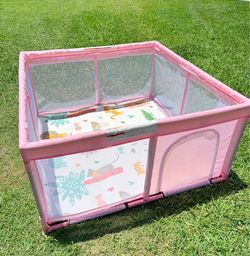 Baby playpen for sale with mat. Dimensions: 50 x 50 x 26 inches.