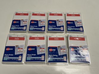8 brand new packages of Avery name badge labels 2 1/3” x 3 3/8” 100 badges