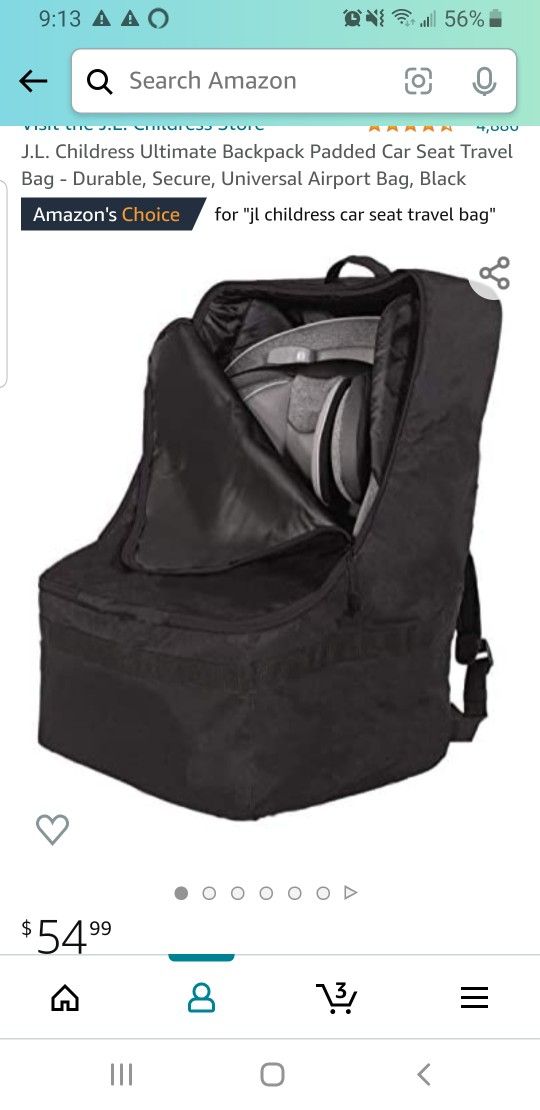 Padded Car Seat Travel Backpack Bag