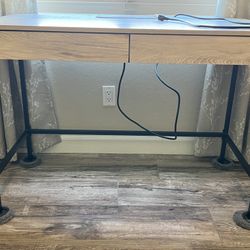 Loring Wood Writing Desk with Drawers and Charging Station - Like New