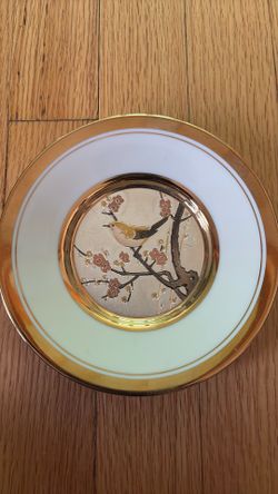 Vintage The Art of Chokin 24K Gold Trim 4" Plate Bird Etching