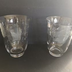 Pair of Longaberger vintage etched glass hurricane