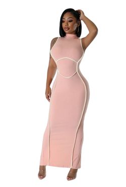 Peach Sleeveless Turtleneck Maxi Dress