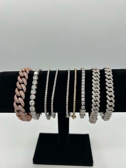 925 Sterling Silver & Moissanite Tennis & Cuban Bracelets