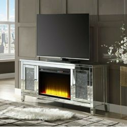 Glam Fireplace TV Stand With 2 Storage Drawers Touch Control Panel And Remote Control Glam Faux Crystals  Firm Price $1,060 Financing Available 