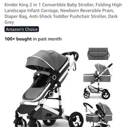 Kinder King 2 in 1 Convertible Baby Stroller, Folding High Landscape Infant Carriage, Newborn Reversible Pram, Diaper Bag, Anti-Shock Toddler Puriver.