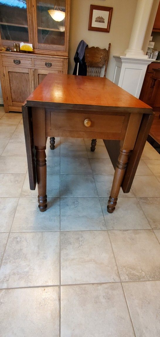 Antique Walnut Drop Leaf Table With Drawer