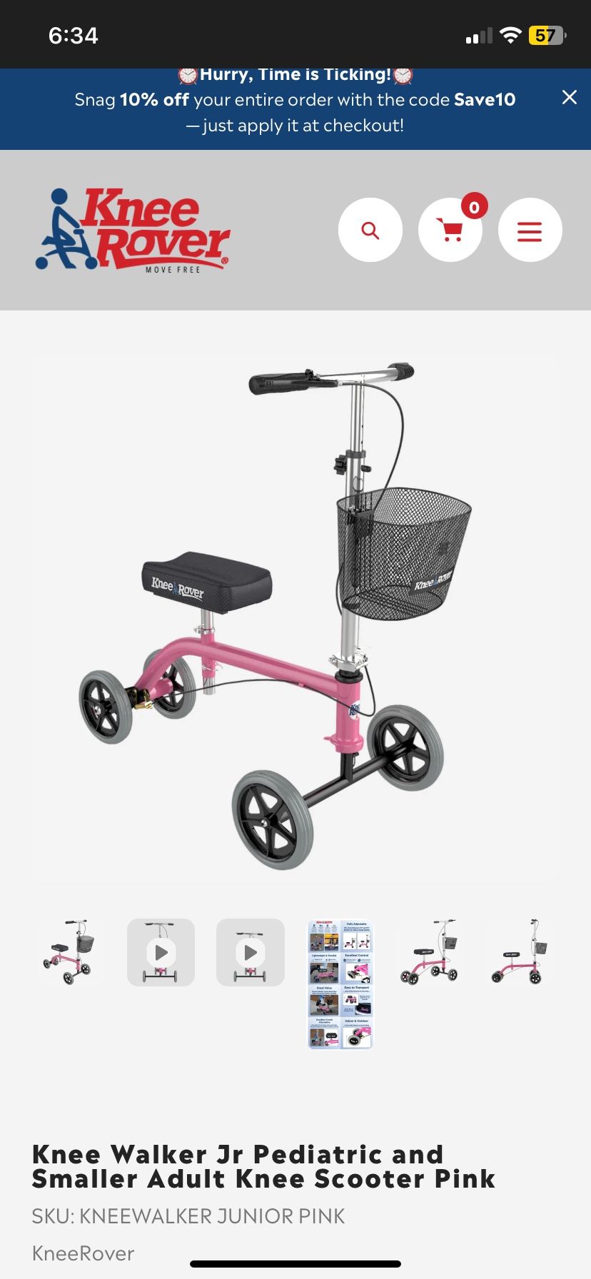 Knee Walker Jr Pediatric and Smaller Adult Knee Scooter Pink