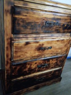 Wood 2 night stand and tall dresser