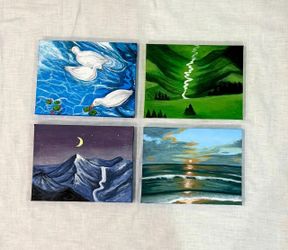 Set of 4 Original Acrylic Landscape Paintings on Canvas