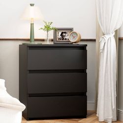 3 Drawers Nightstand, Small Sofa Table, Wooden Storage Cabinet for Living Room, Black Finish