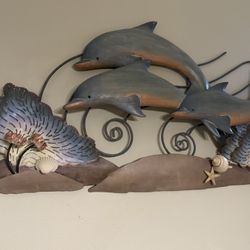 Wood And Metal Dolphin  Wall Decoration