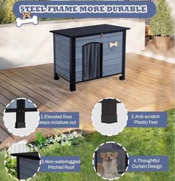 Outdoor Dog House, 31" Indoor Outdoor Doghouse Puppy Shelter Dog House with Iron Frame,Anti-Bite Design Dog Home for Small Medium Some Large Dogs (Ora