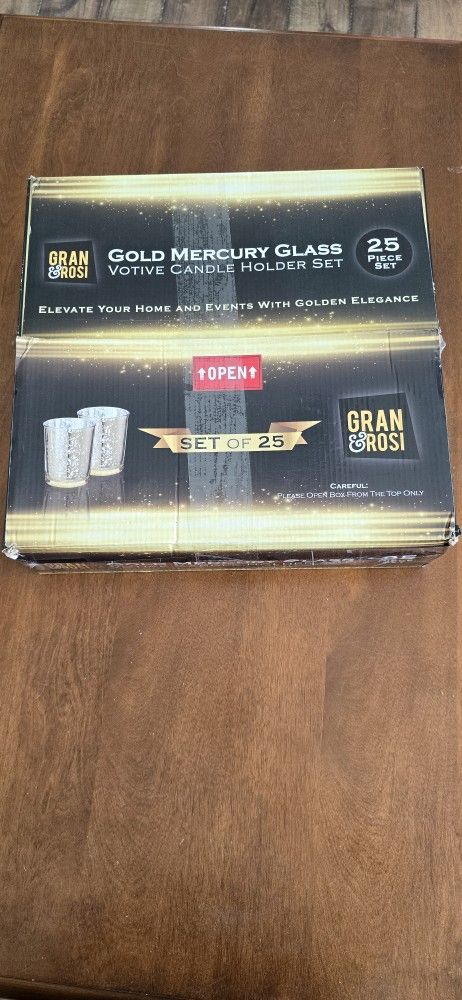 Gran & Rosi Gold Mercury Glass Votive Candle Holder, Set of 25