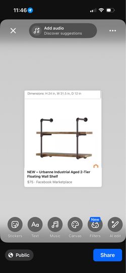 NEW - Urbanne Industrial Aged 2-Tier Floating Wall Shelf