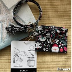 Christmas Santa Ornaments Bracelet Key Ring Wrist Wallet NWT HOLIDAY NEW