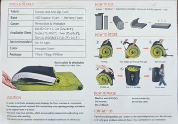 Memory foam camping mattress