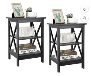 2 Pack 3-Tier End Table Square Wood Sofa Side Table, Black