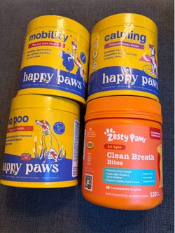Happy Paws & Zesty Paws Dog  Bundle Lot of 4 No Poo Mobility Breath