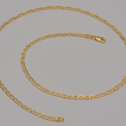 14k Yellow Gold Flat Mariner Link Chain Necklace 18.25 Inches 8.7 Grams