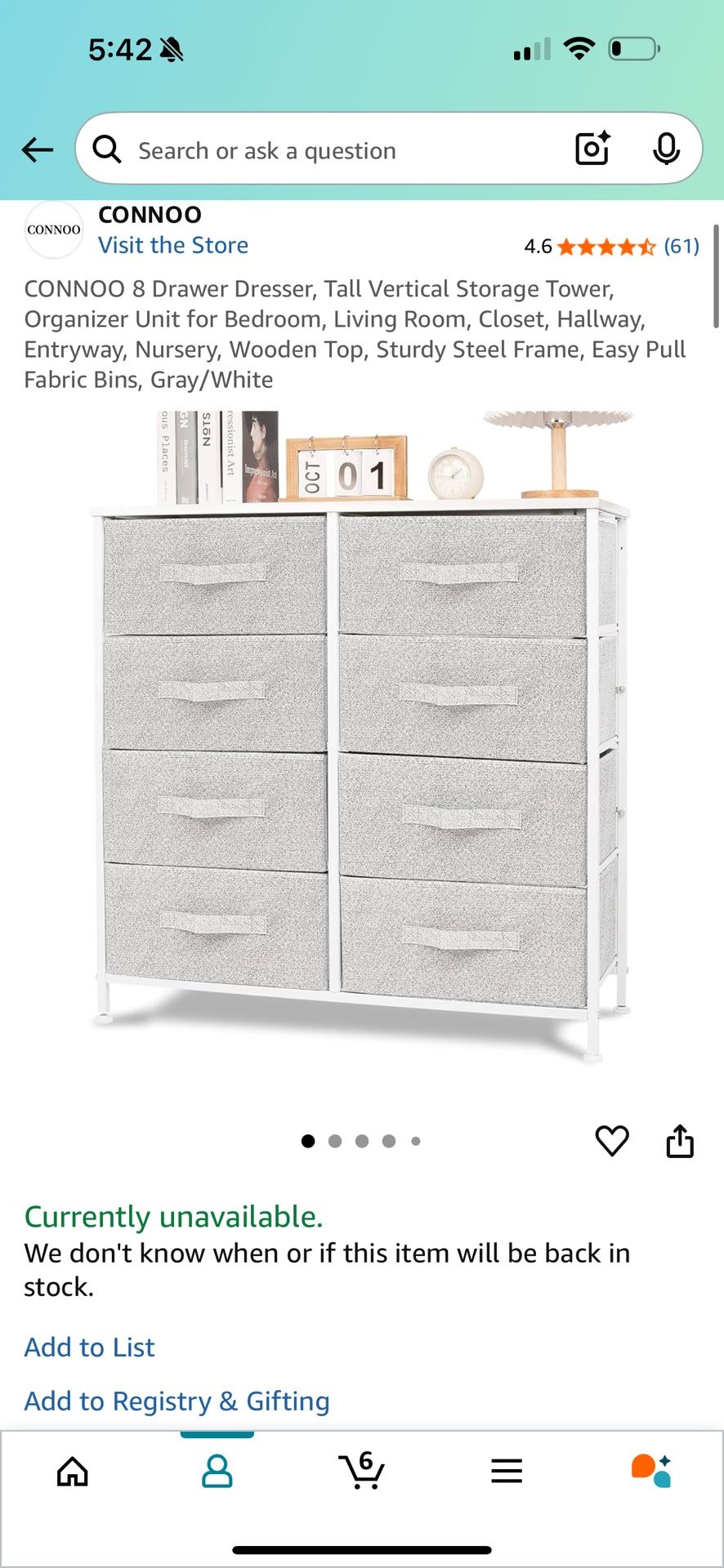 CONNOO 8 Drawer Dresser, Tall Vertical Storage Tower,