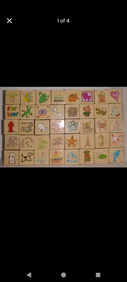 Lot of 40 Small Wooden Rubber Stamps