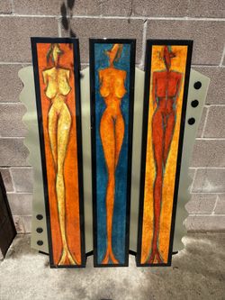 Modern Abstract Triptych - Vibrant 3-Panel Nude Silhouette Wall Art