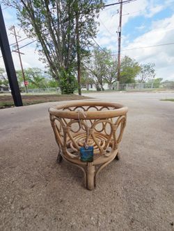Small vintage rattan material plant holder