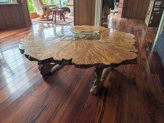 Burlwood maple slab coffee table