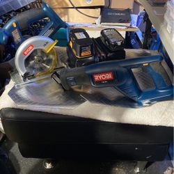 Ryobi Reciprocating Saw And Skill Saw With Batteries And Dual Charger