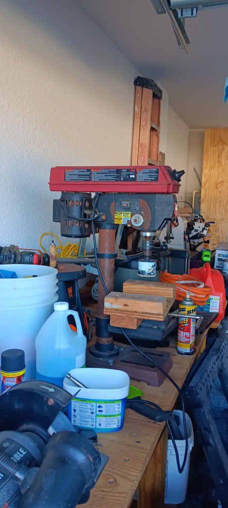 4x10 Wooden Table, Drill, AND Bench Grinder