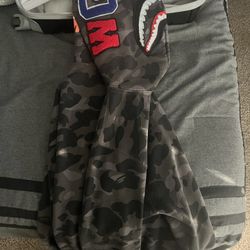 Grey and Black Tri Tone Bape Hoodie