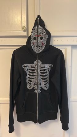 Black Rhinestone Jason Mask Skeleton Slaughter Gang Hoodie
