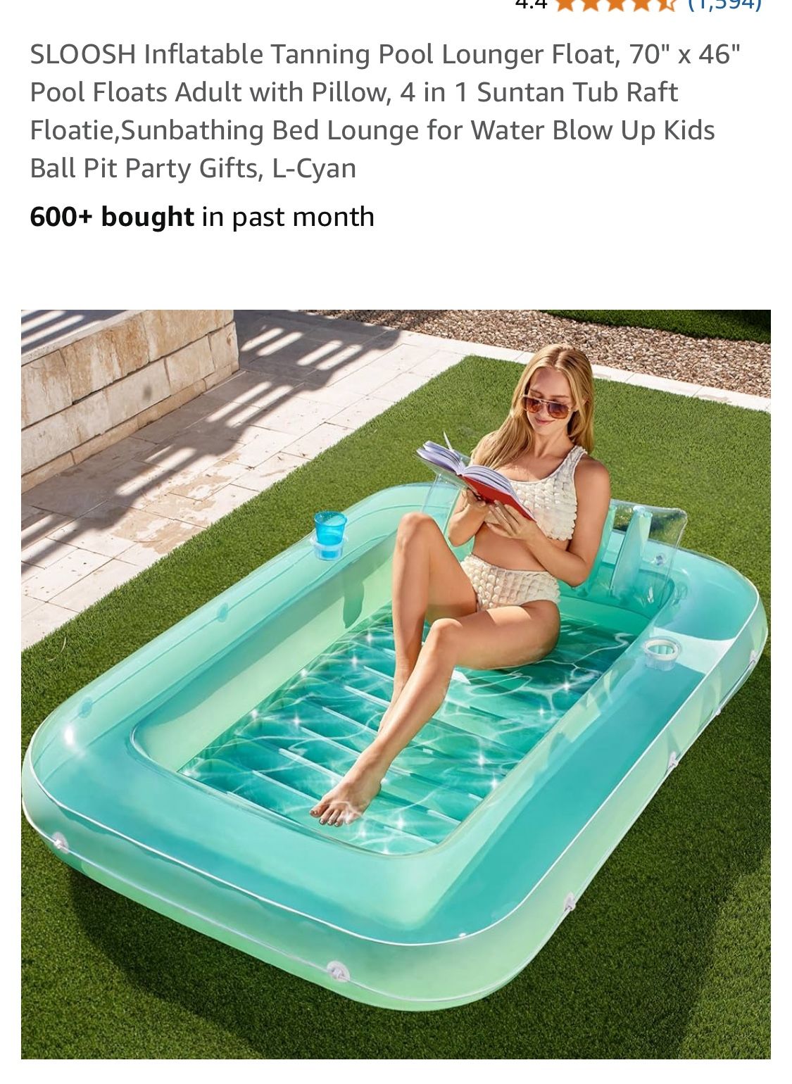 SLOOSHU inflatable tanning pool lounger W pillow
