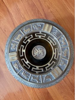 Chinese Brass Incense Burner Zodiac Animals Decorated Older Vintage .