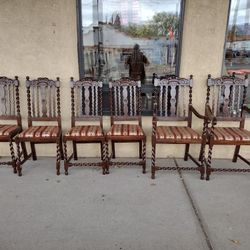 Antique Barley Twist Oak Chairs 