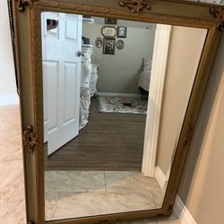 Large Vintage Gold Ornate Wall Mirror, 42 Length & 30 Width