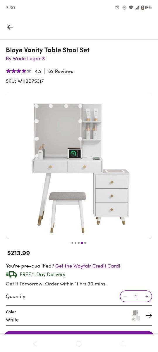 Wayfair Bloye Vanity Table Stool Set