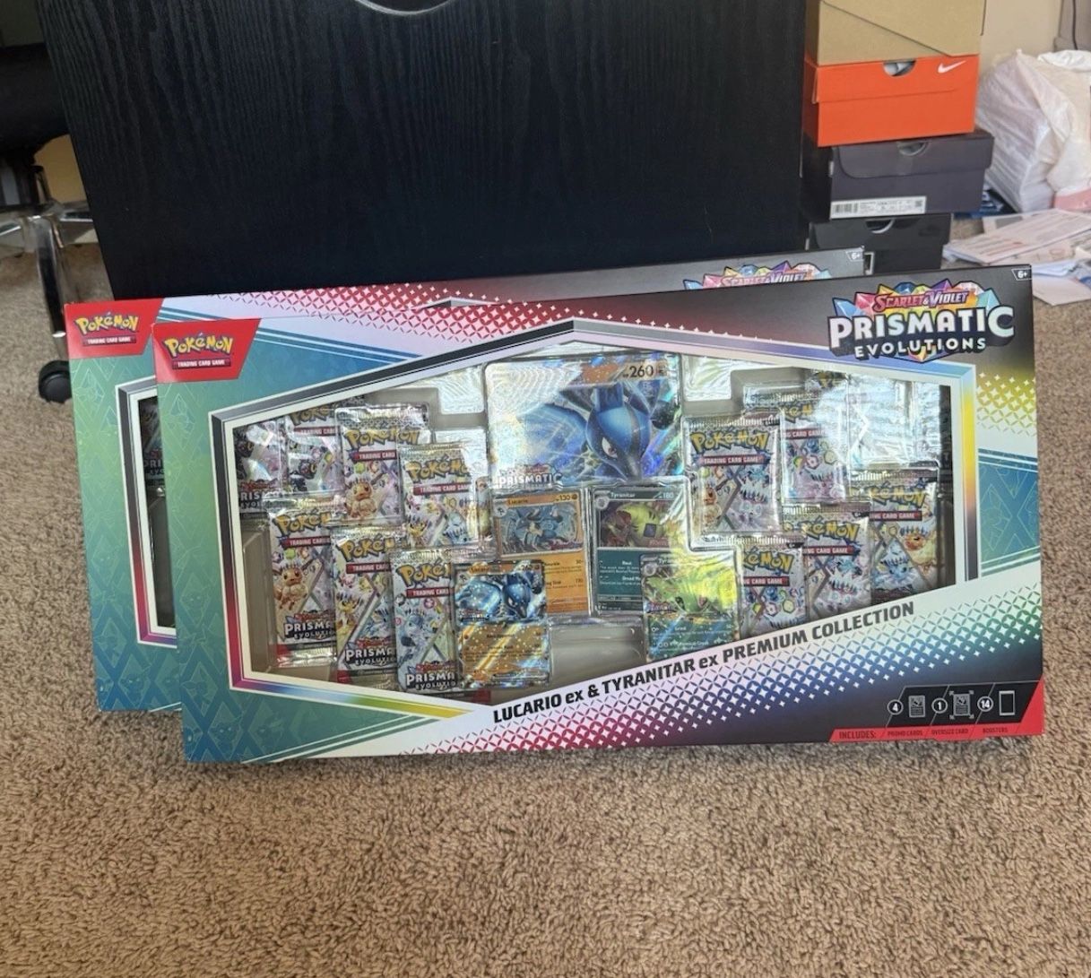 2 x Pokemon Prismatic Evolutions Lucario EX and Tyranitar EX Premium Collection