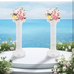 Roman Columns Plastic Wedding Pillars Elegant Greek Column Statue Flower Pot Stand Pedestal Wedding Event Party Decorative, 10.63x34.65 Inch (2 Pcs)