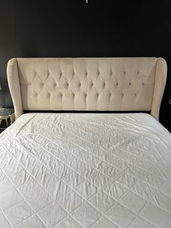 King Tufted Upholstered Wingback Bed Frame