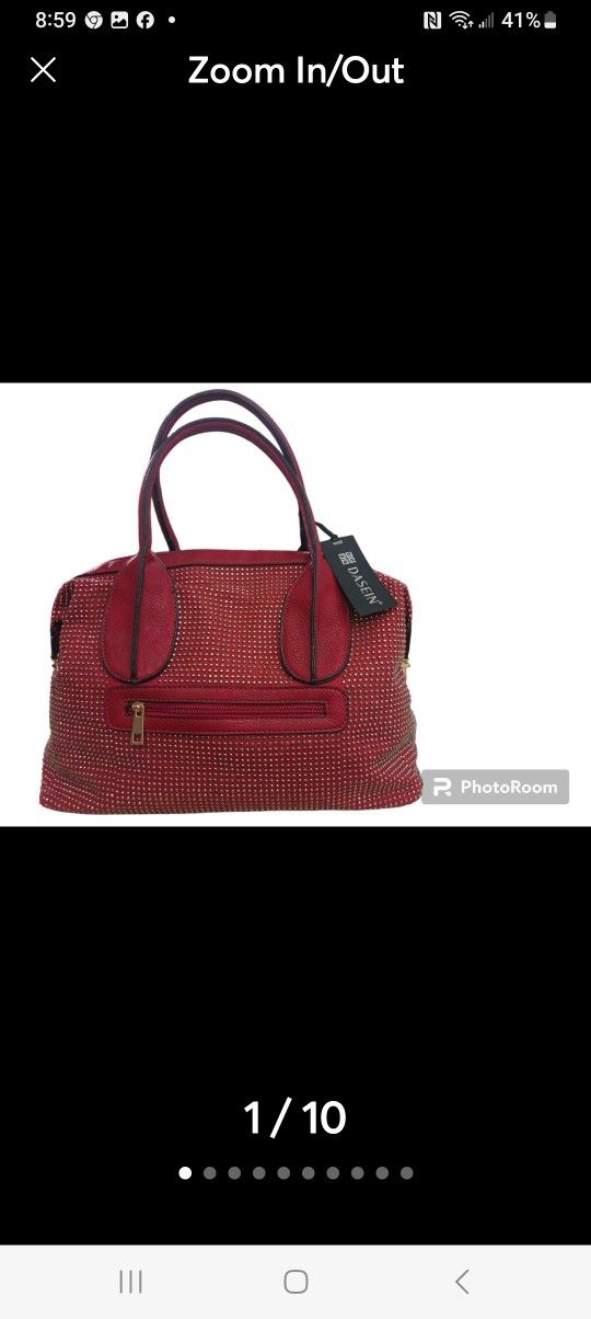 Dasein Women’s Large Satchel Handbag Purse Red/Silver