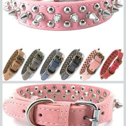 Spiked Studded Dog Collar-Chrome Round Stud Anti-Bite Collar (Pink,L)