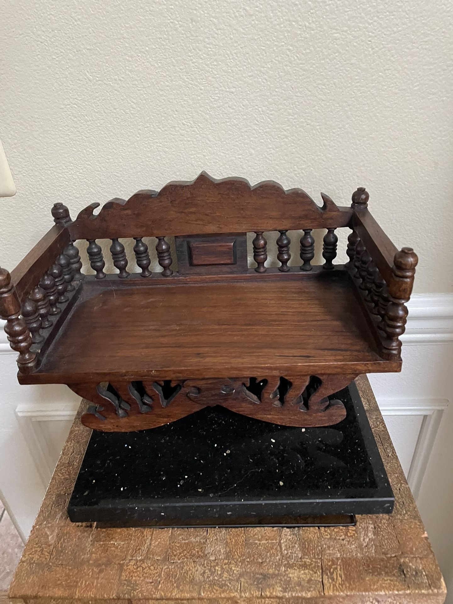 Small Wood Altar Table Elephant God Statue Stand 12”L & 7.5”T