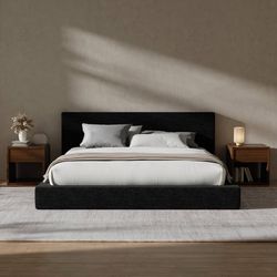 AirFrame King Size Upholstered Bed Frame with Plush Padded Headboard Plush Padded Headboard, 360° Soft Foam Surround, Low Profile Cloud Bed Frame, No 
