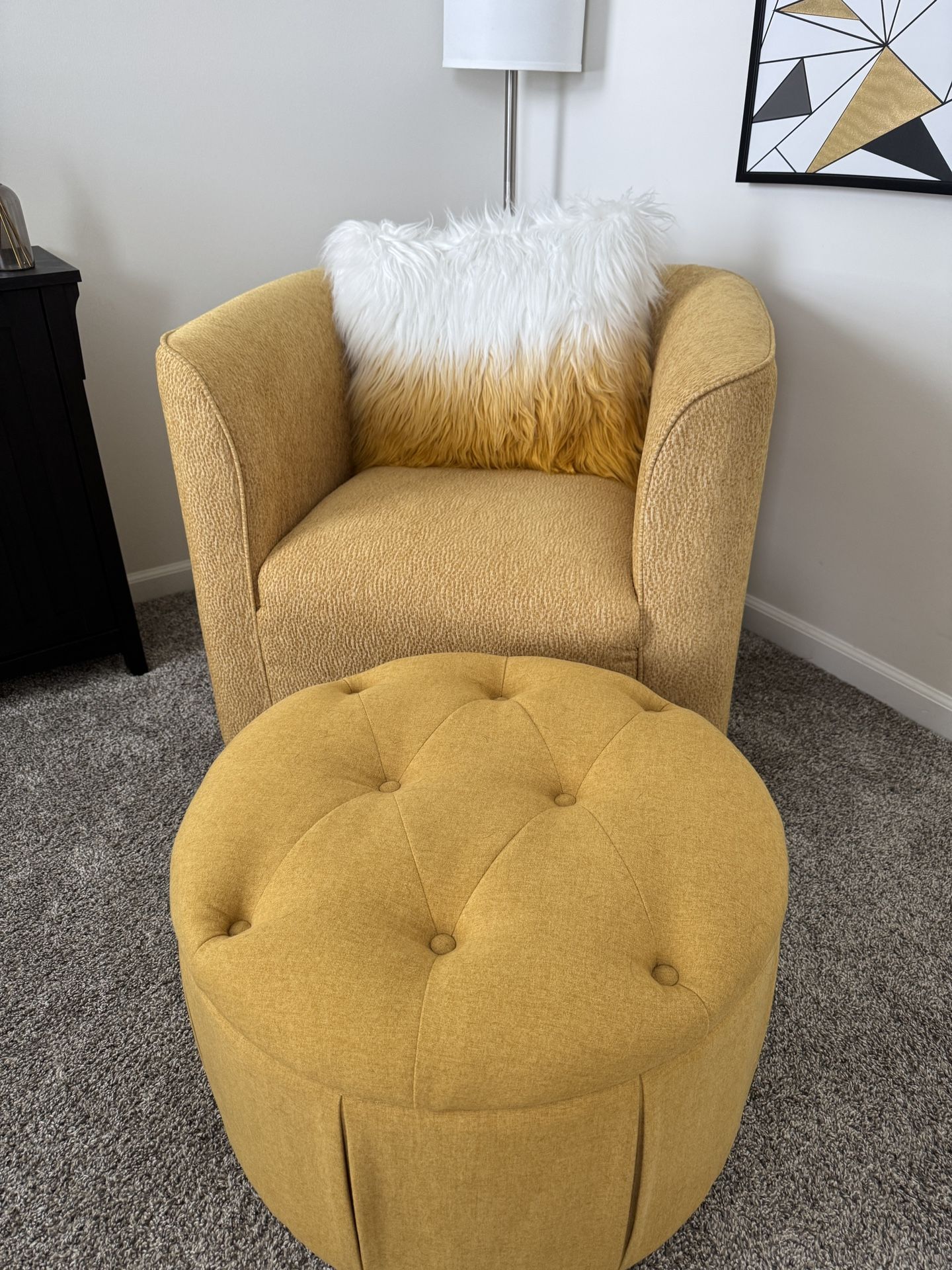 Yellow Textured Accent Chair And Ottoman.