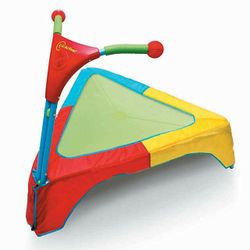 Brightly-colored toddler trampoline with music box
