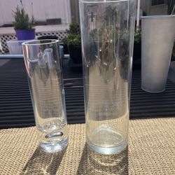 Two Cylinder Glass Flower Vases