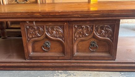 Antique Wood coffee table with Carved Panels